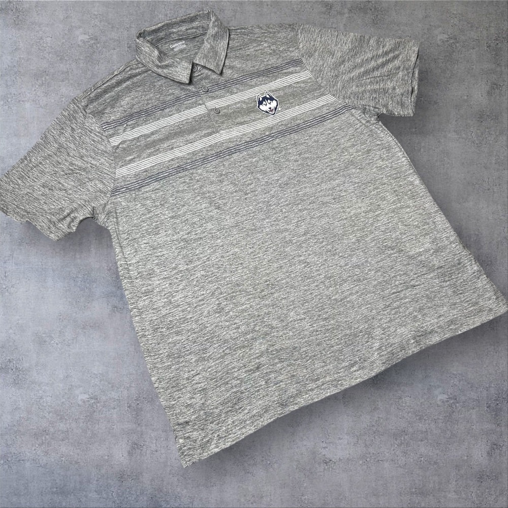 NEW UConn‎ Huskies Polo Shirt Mens L Gray Captivating Striped Short Sleeve